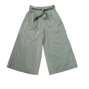 Me+Em Wide Leg Pants Tie-Waist Culottes Sage Green Pleated Lagenook Artsy Size 6